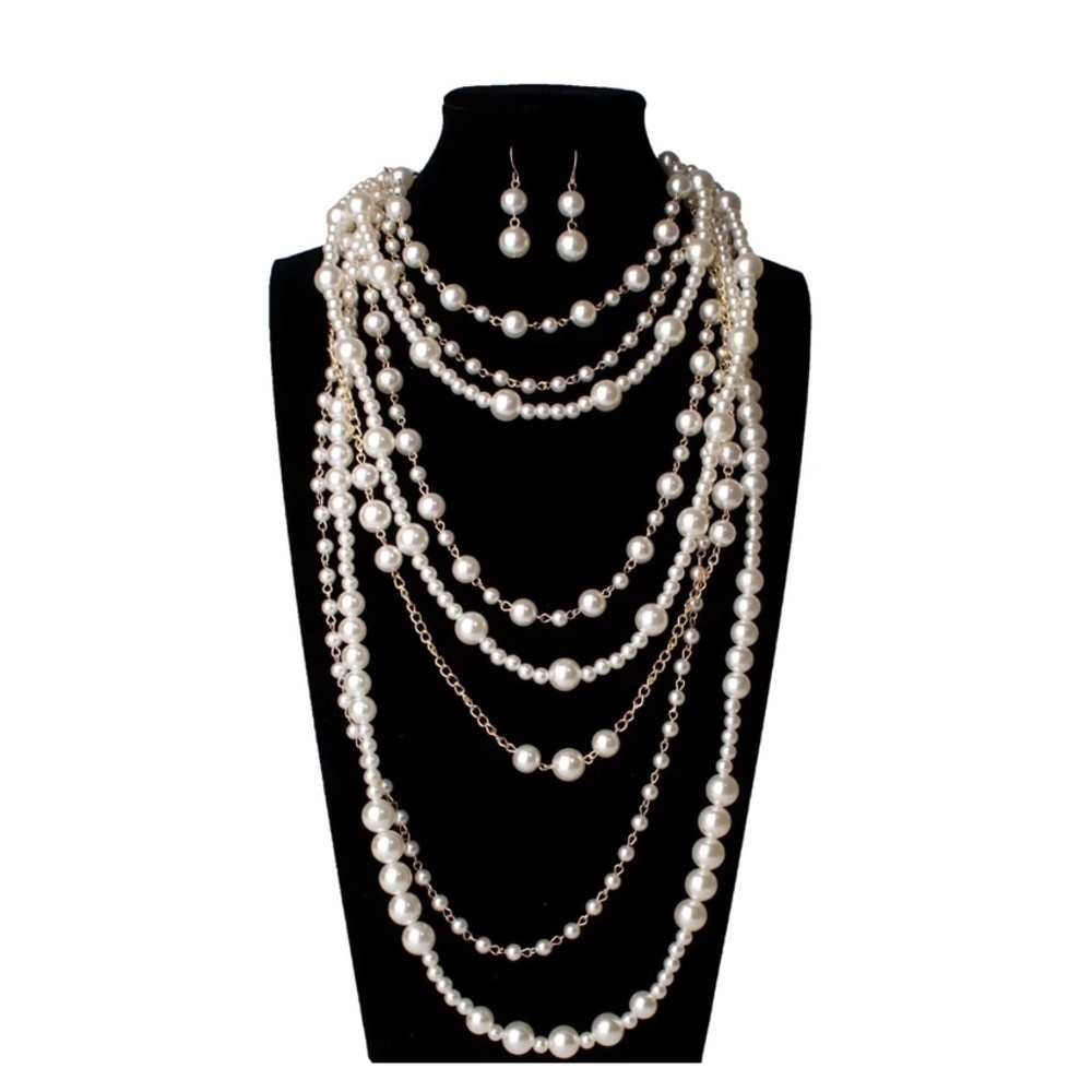 Vintage Style Imitation Pearl and Goldtone Layered Necklace